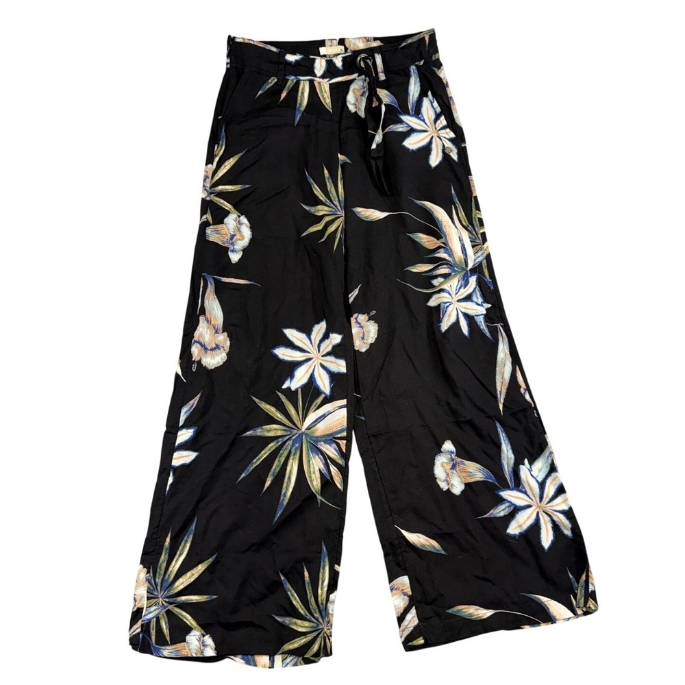 Roxy Womens Black Tropical Floral Wide Leg Pants High Rise Viscose‎ XS